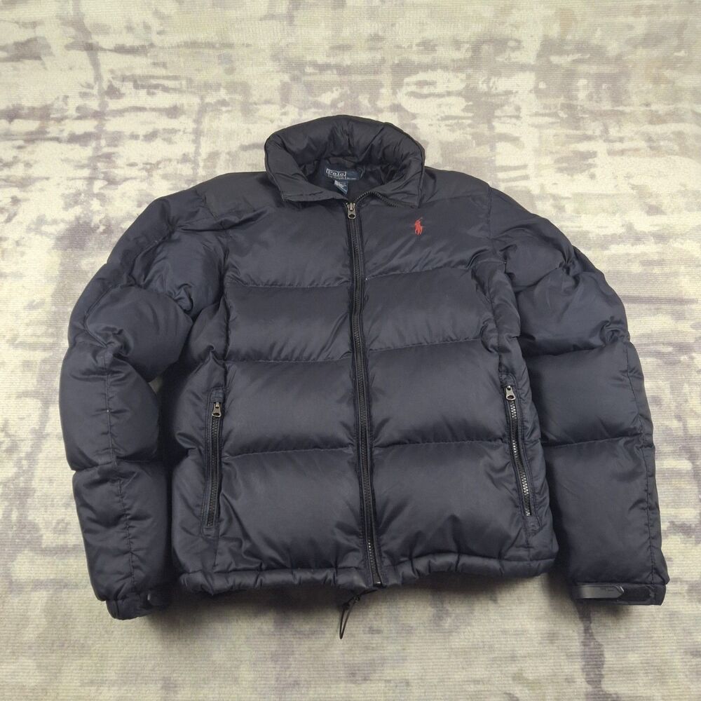 Polo Ralph Lauren Down Puffer Jacket Navy Mens Size S Vintage Winter Coat Warm